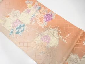 アンティーク　扇に菊・椿・牡丹模様織出し暈し袋帯（材料）